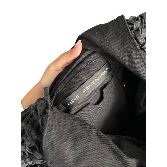 Clever Carriage Company Womens Black Crocheted Positano Hand Macrame Satchel Bag - Picture 8 of 11